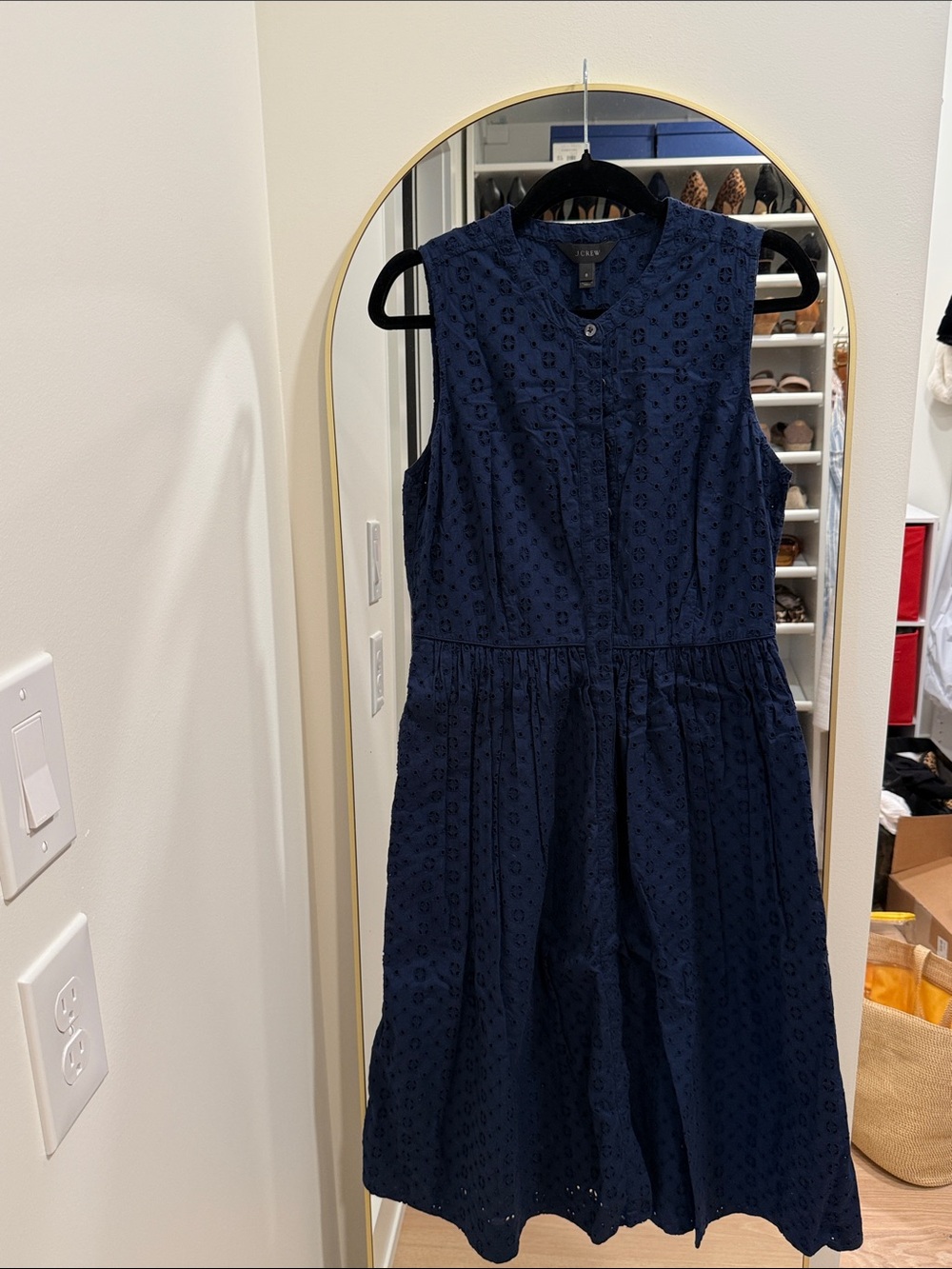 J. Crew Navy Sleeveless Eyelet Midi Dress